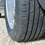 a close up of a tire on a car